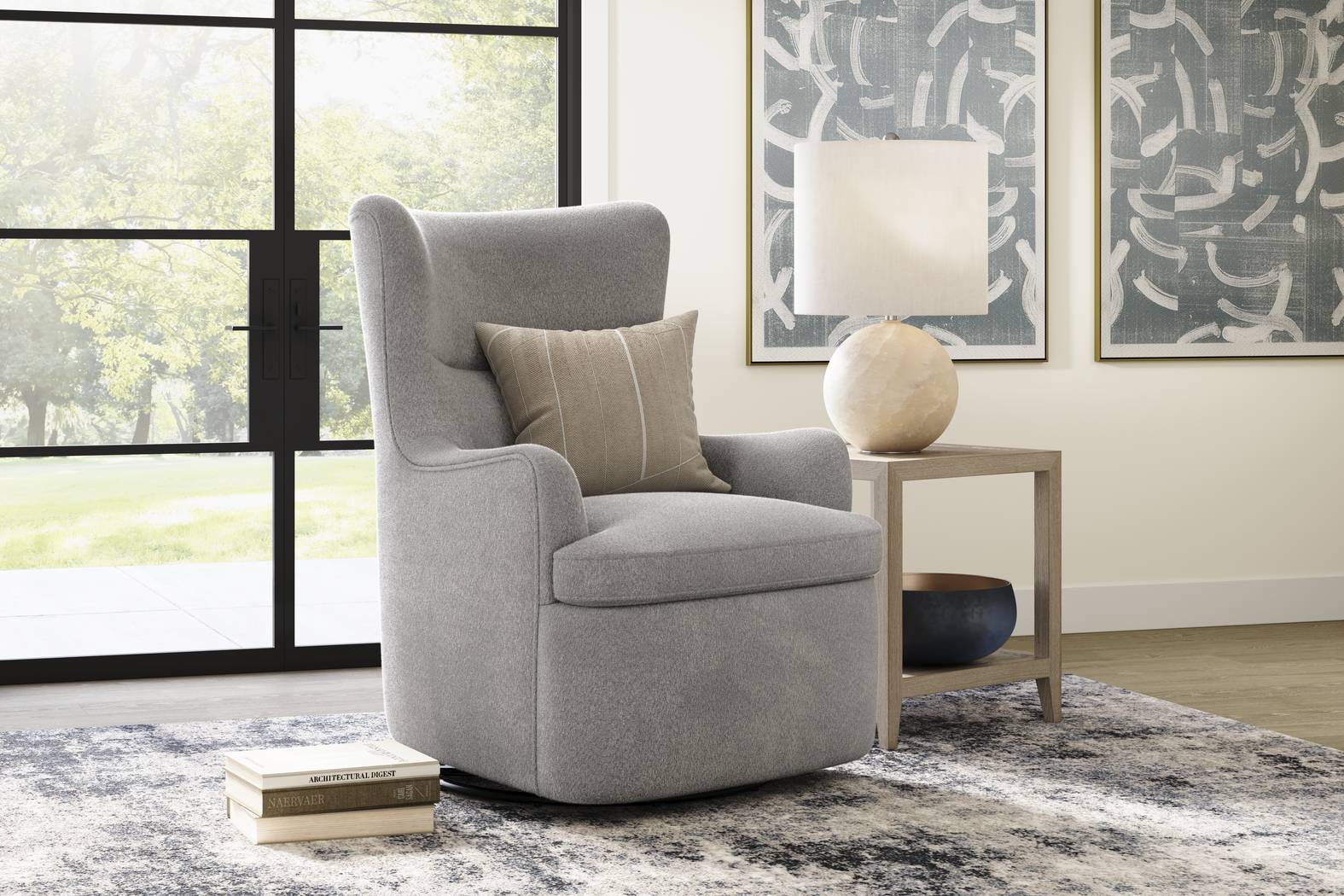 Colburn Silver Swivel Glider Accent Chair - Thumbnail - Image 3