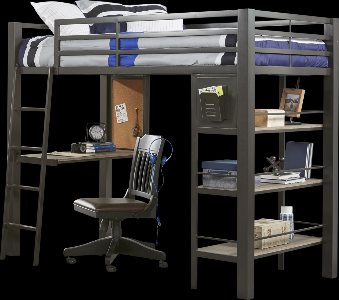 Colefax Avenue Gray Full Loft Bed with Desk and Bookcase - Thumbnail - Image 2