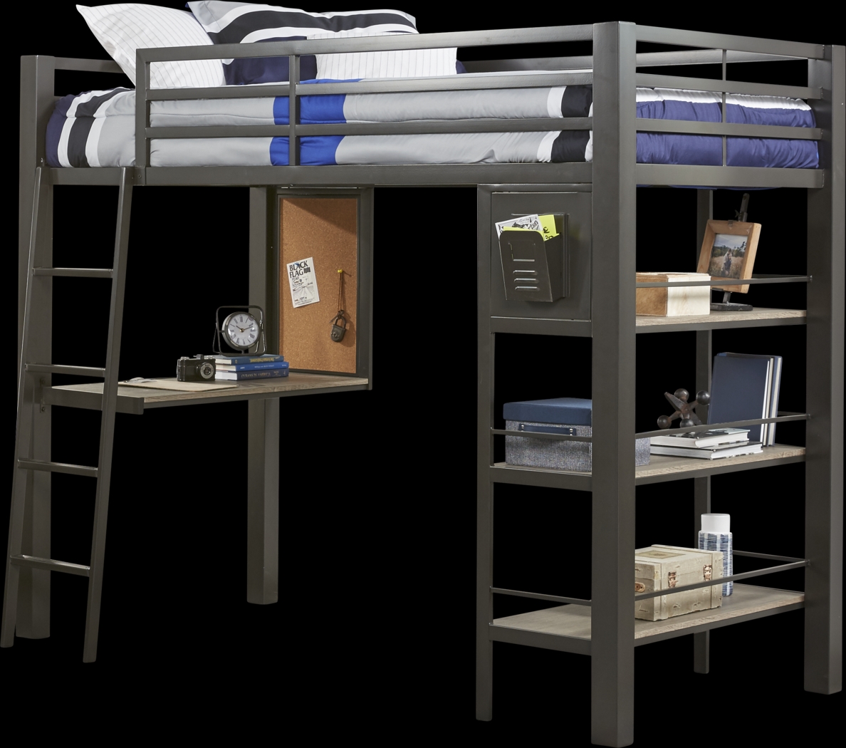 Colefax Avenue Gray Full Loft Bed with Desk and Bookcase - Thumbnail - Image 1