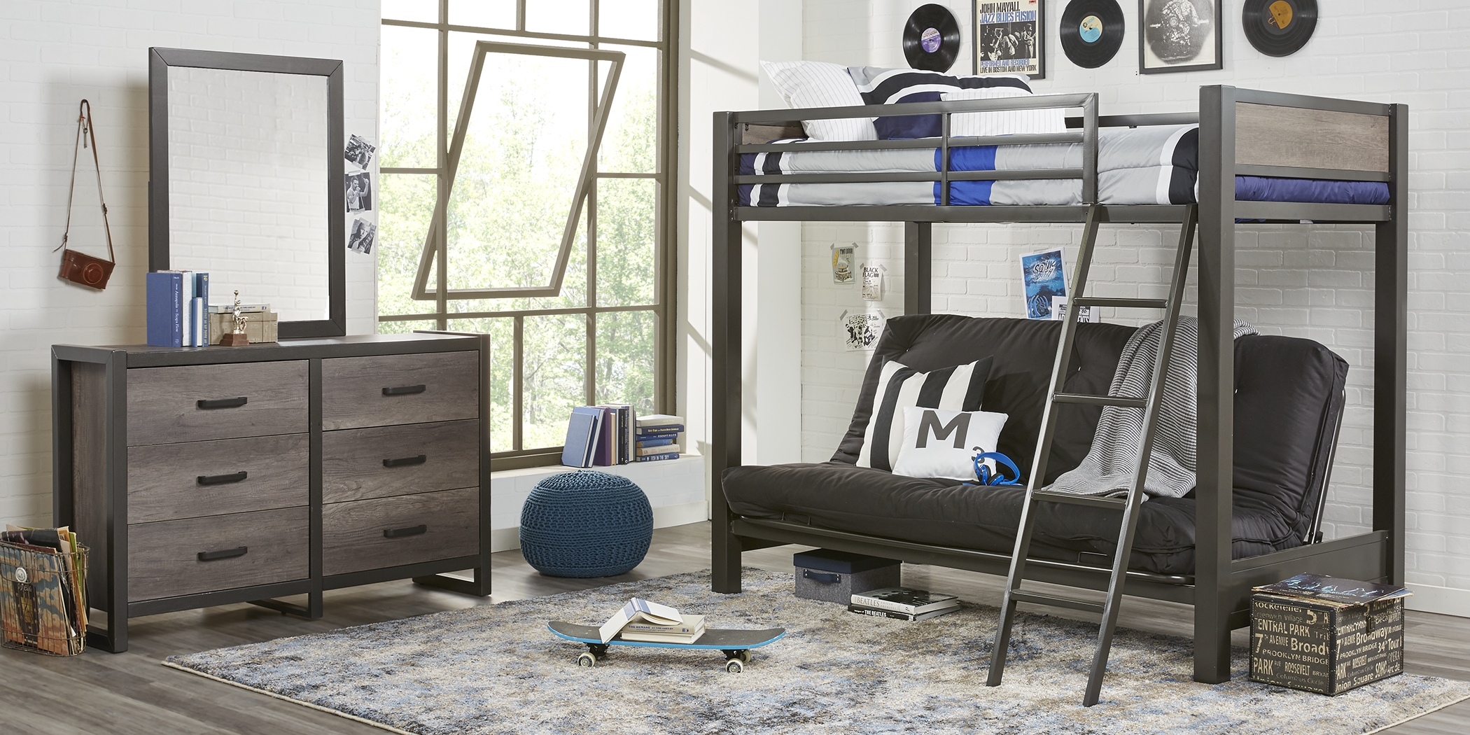 Colefax Avenue Gray Twin/Futon Loft Bed - Thumbnail - Image 2