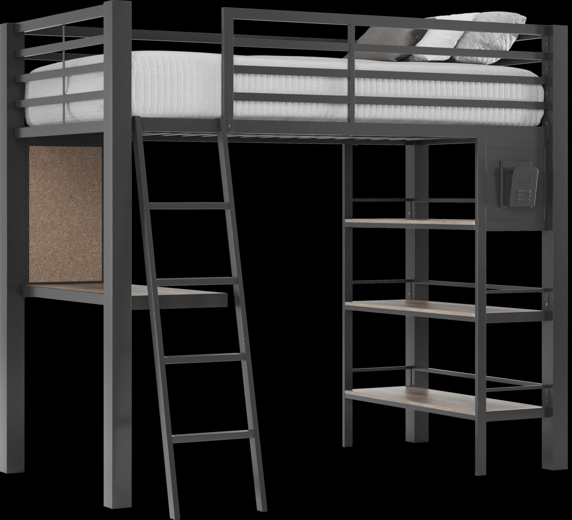 Colefax Avenue Gray Twin Loft Bed with Desk and Bookcase - Thumbnail - Image 4