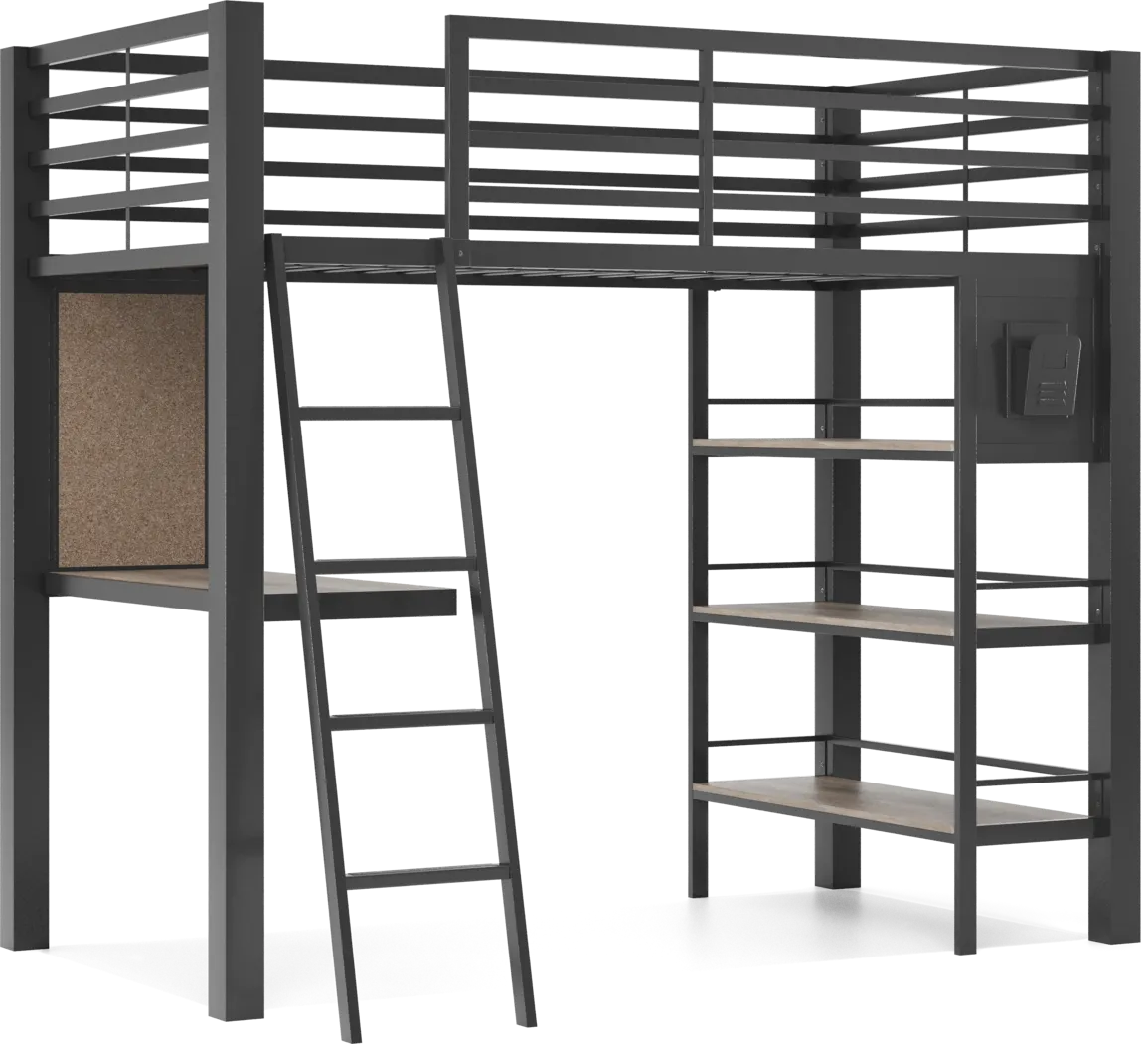 Colefax Avenue Gray Twin Loft Bed with Desk and Bookcase - Thumbnail - Image 1