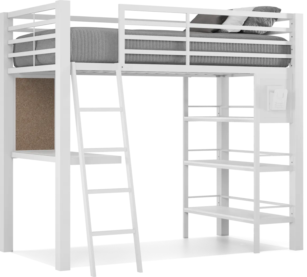 Colefax Avenue White Twin Loft Bed with Desk and Bookcase - Thumbnail - Image 4