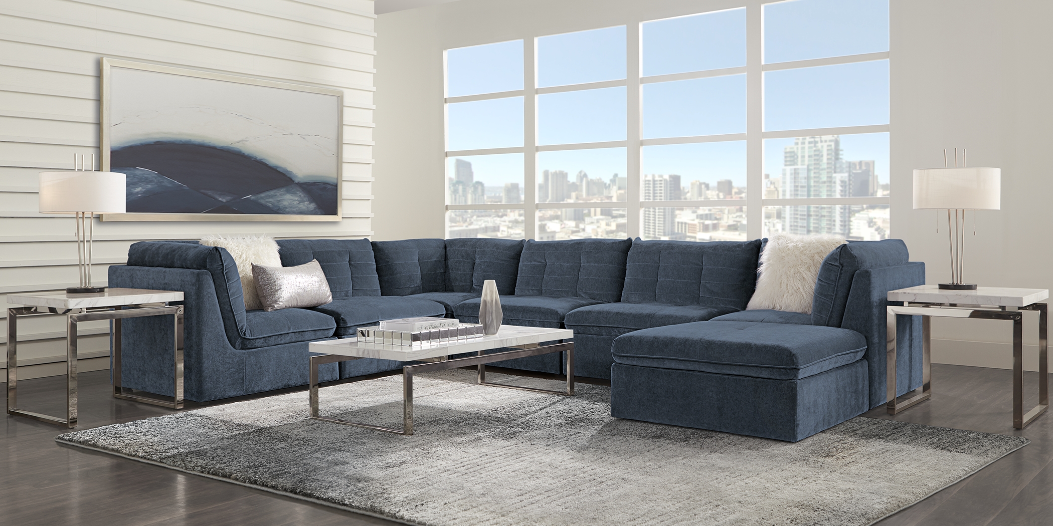 Collier Navy 7 Pc Sectional - Thumbnail - Image 2
