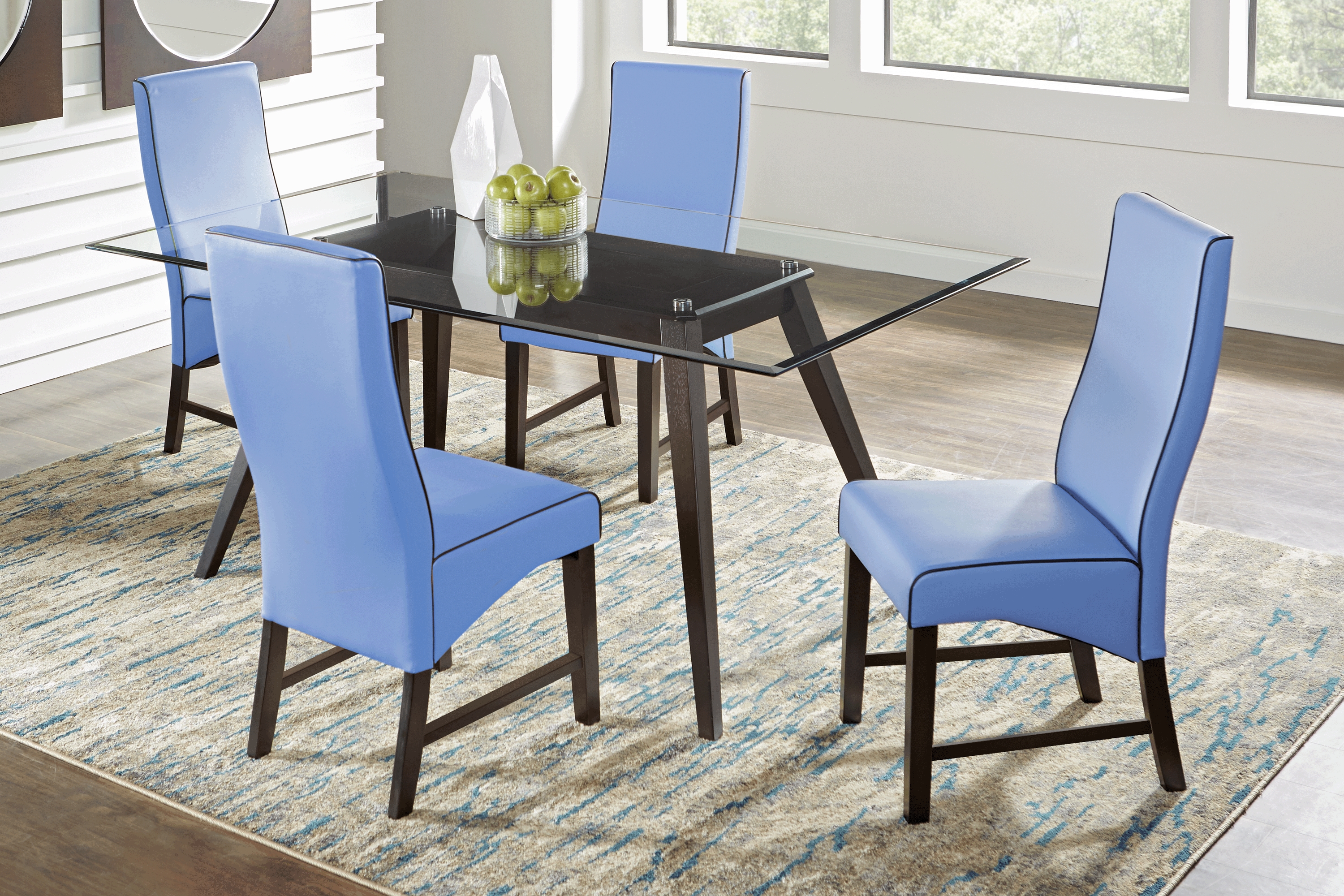 Colonia Hills Espresso 7 Pc 78 in. Rectangle Dining Room with Blue Chairs - Thumbnail - Image 1
