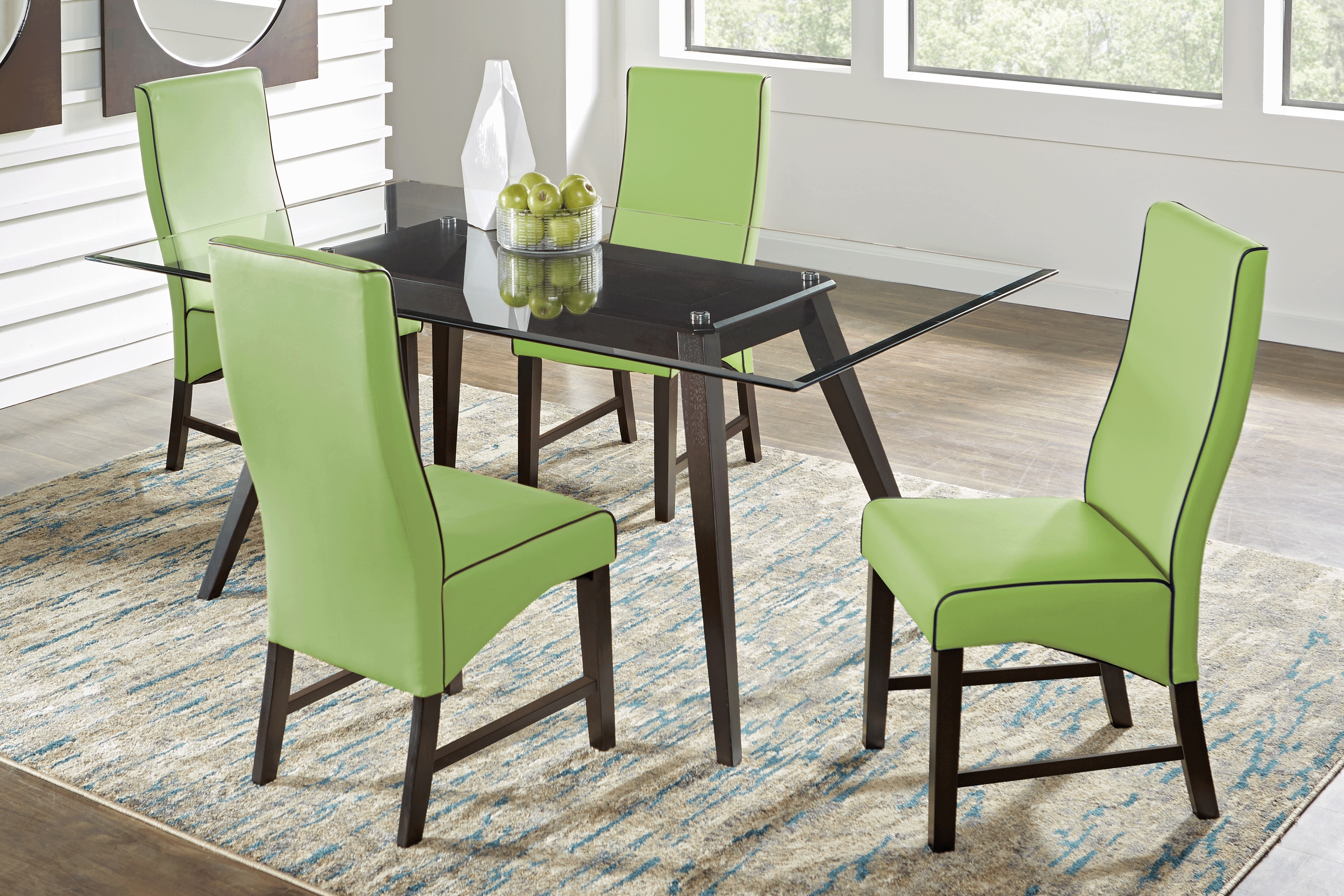 Colonia Hills Espresso 7 Pc 78 in. Rectangle Dining Room with Green Chairs - Thumbnail - Image 1
