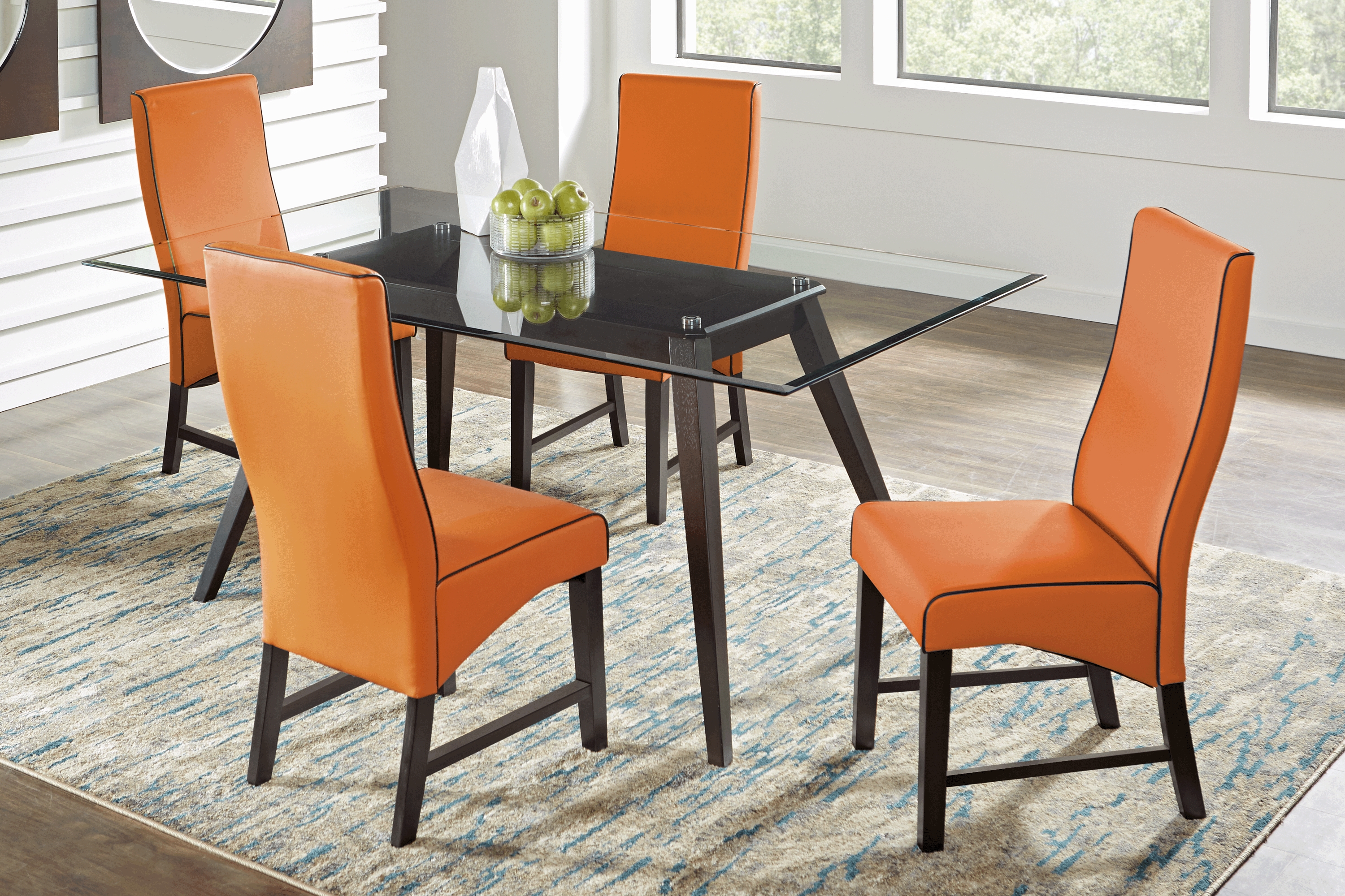 Colonia Hills Espresso 7 Pc 78 in. Rectangle Dining Room with Orange Chairs - Thumbnail - Image 1