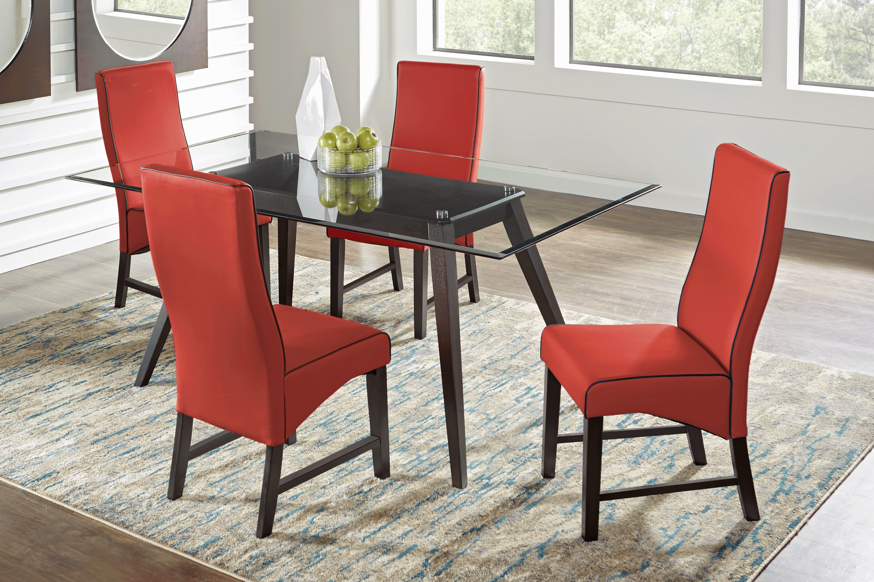 Colonia Hills Espresso 7 Pc 78 in. Rectangle Dining Room with Red Chairs - Thumbnail - Image 1