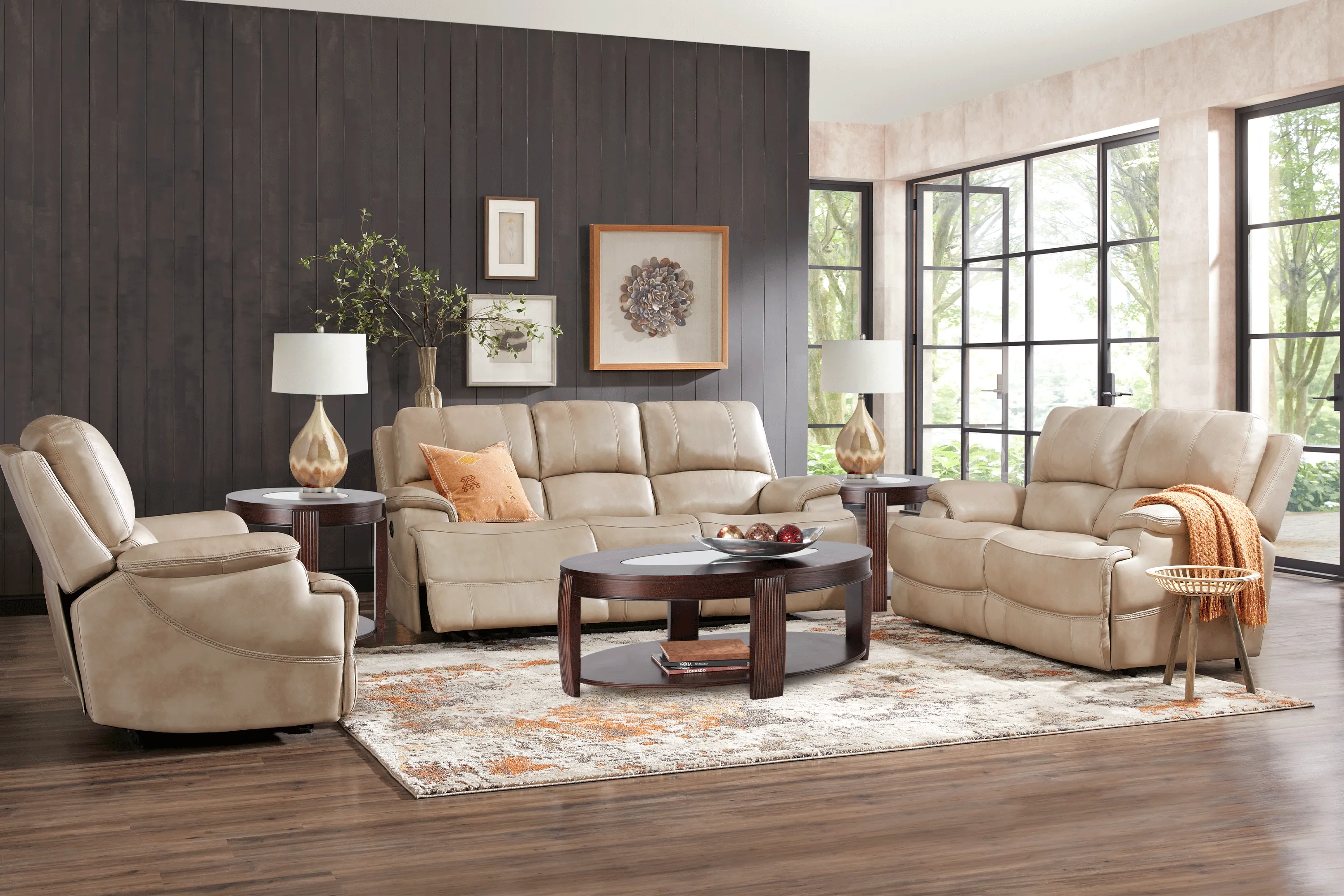 Colorado River Beige 5 Pc Leather Living Room with Reclining Sofa - Thumbnail - Image 1