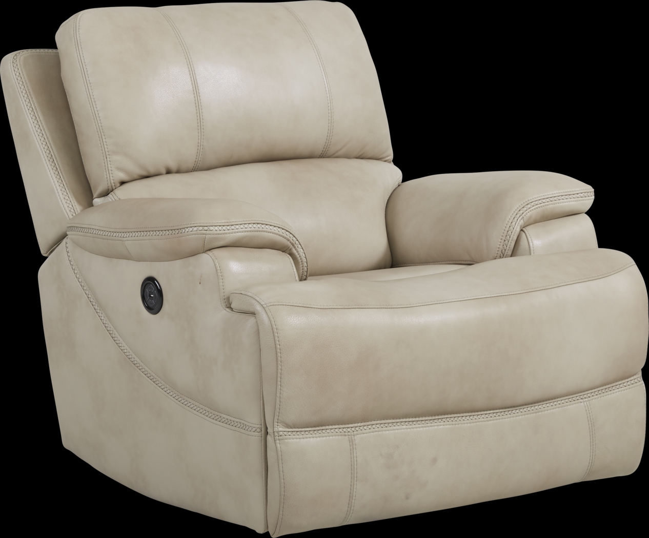 Colorado River Beige Leather Dual Power Recliner - Thumbnail - Image 1