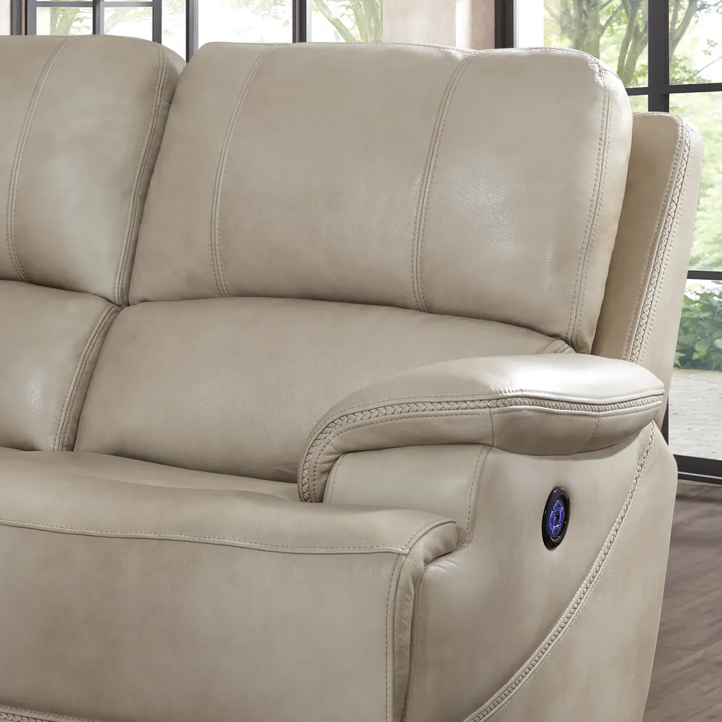 Colorado River Beige Leather Dual Power Reclining Sofa - Thumbnail - Image 3