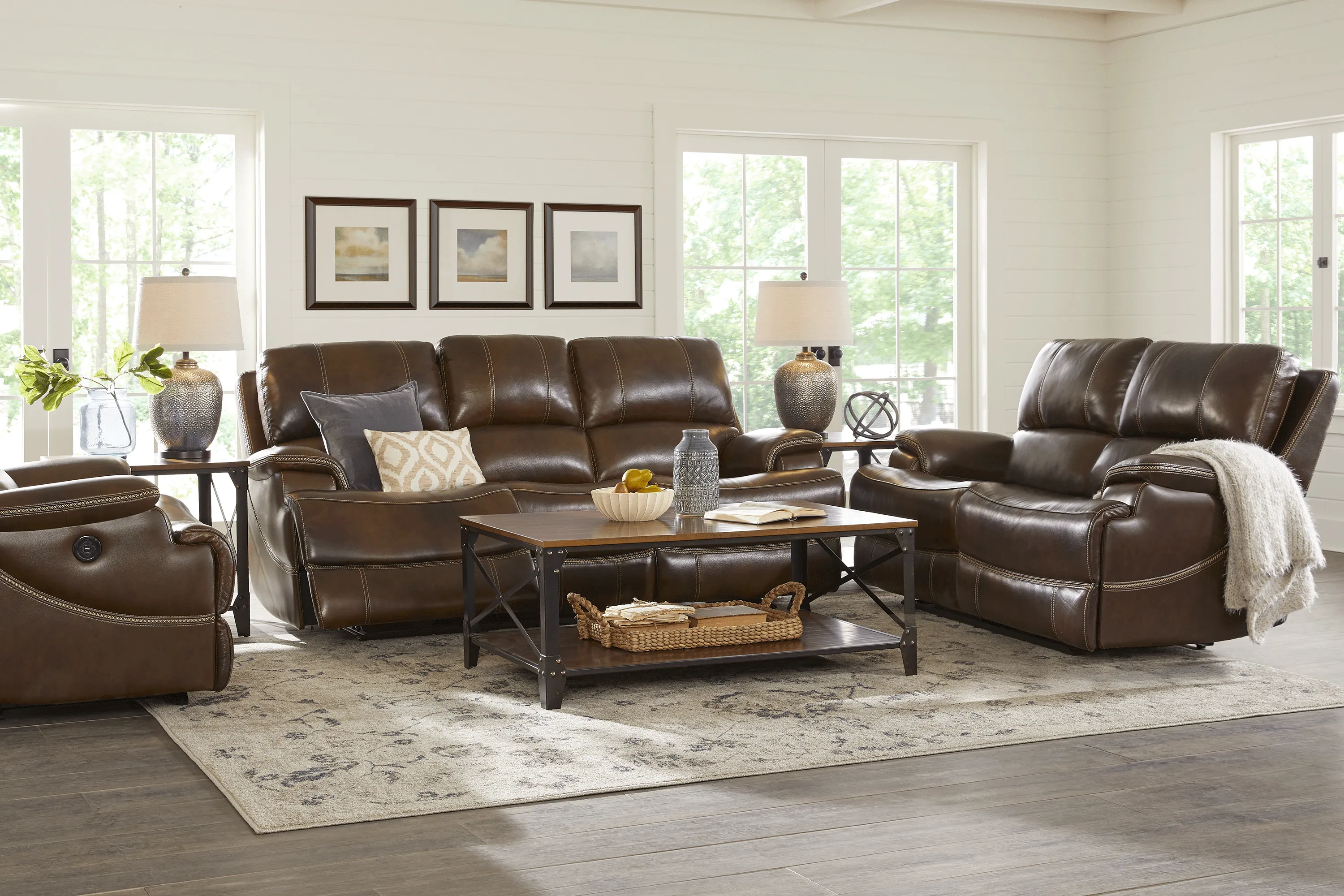 Colorado River Brown 3 Pc Leather Living Room with Reclining Sofa - Thumbnail - Image 1