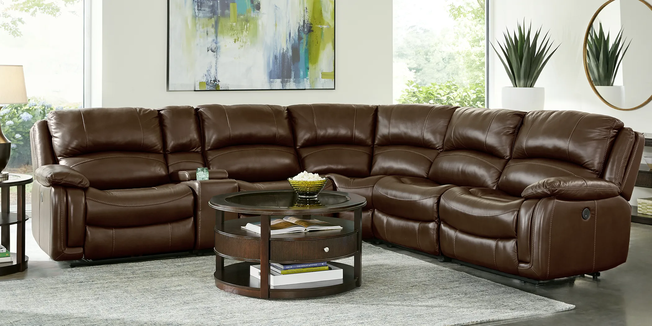 Colorado Springs Brown 6 Pc Leather Power Reclining Sectional - Thumbnail - Image 2