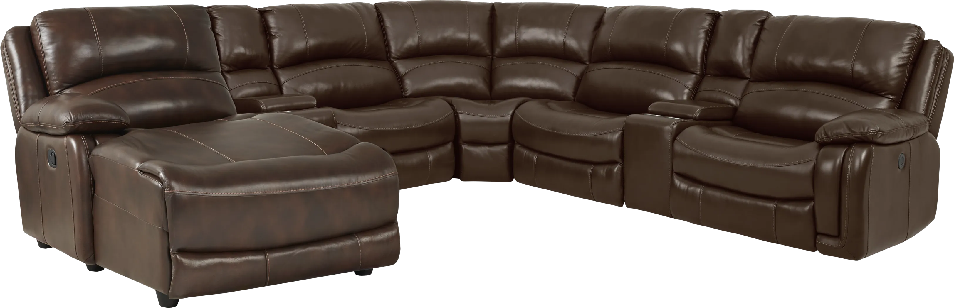 Colorado Springs Brown 7 Pc Leather Power Reclining Sectional - Thumbnail - Image 1