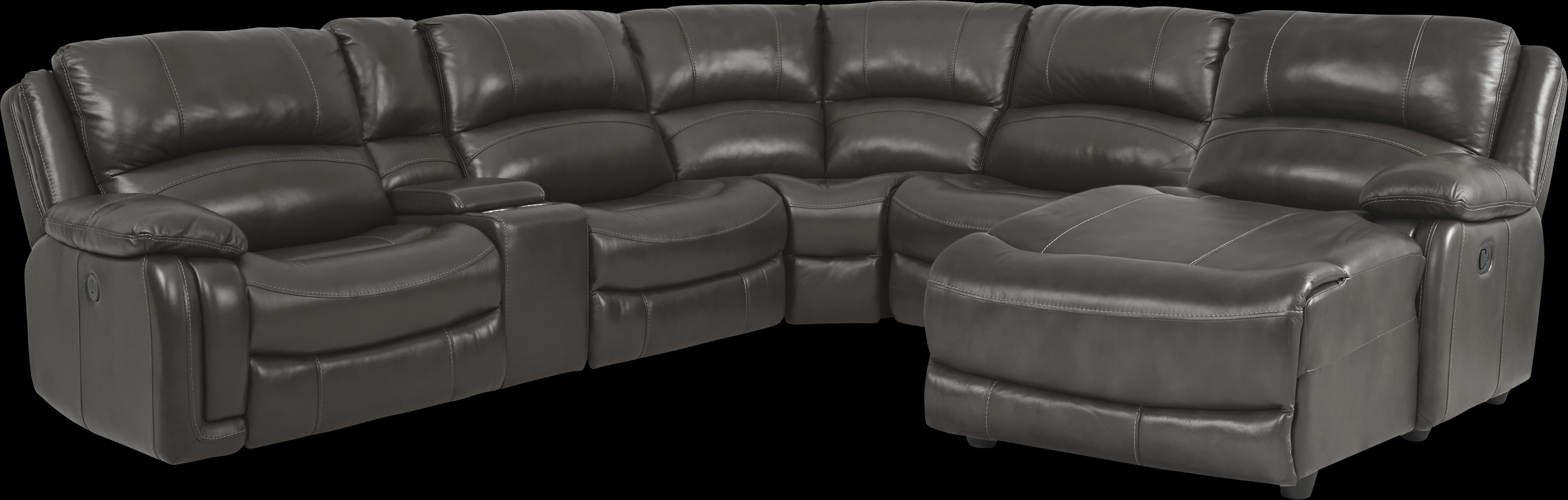 Colorado Springs Gray 6 Pc Leather Power Reclining Sectional - Thumbnail - Image 1
