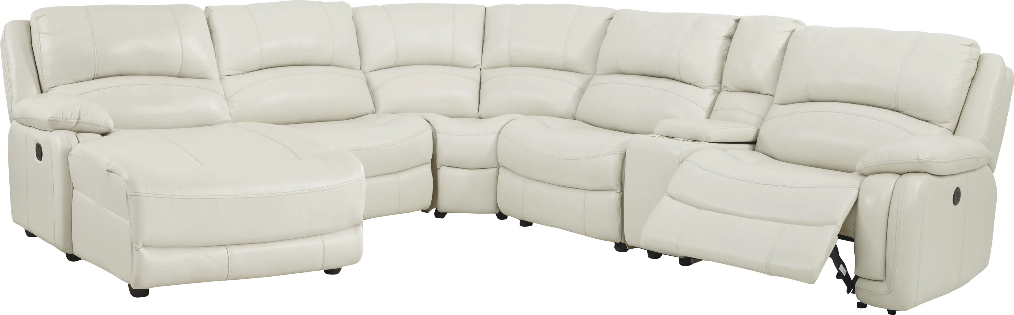 Colorado Springs White 6 Pc Leather Power Reclining Sectional - Thumbnail - Image 3
