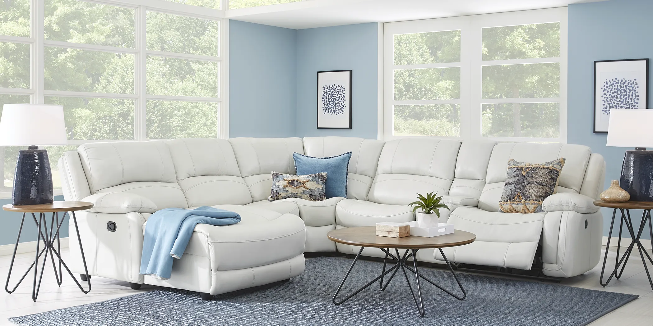 Colorado Springs White 6 Pc Leather Power Reclining Sectional - Thumbnail - Image 2