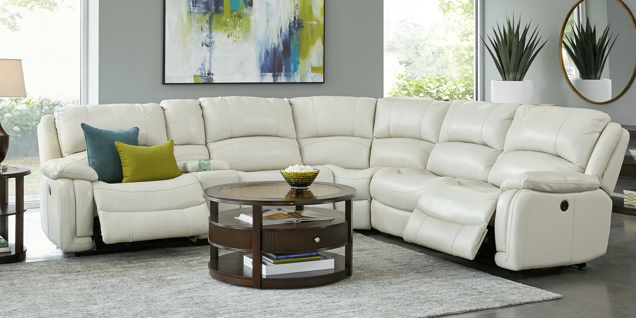 Colorado Springs White 6 Pc Leather Power Reclining Sectional - Thumbnail - Image 2