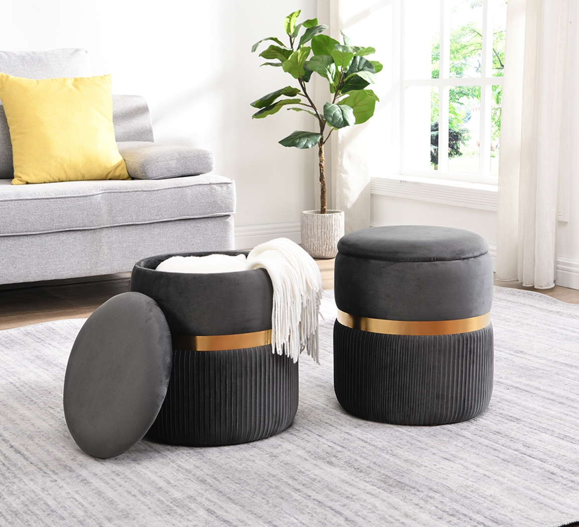 Concona Gray/Gold Storage Ottoman - Thumbnail - Image 2