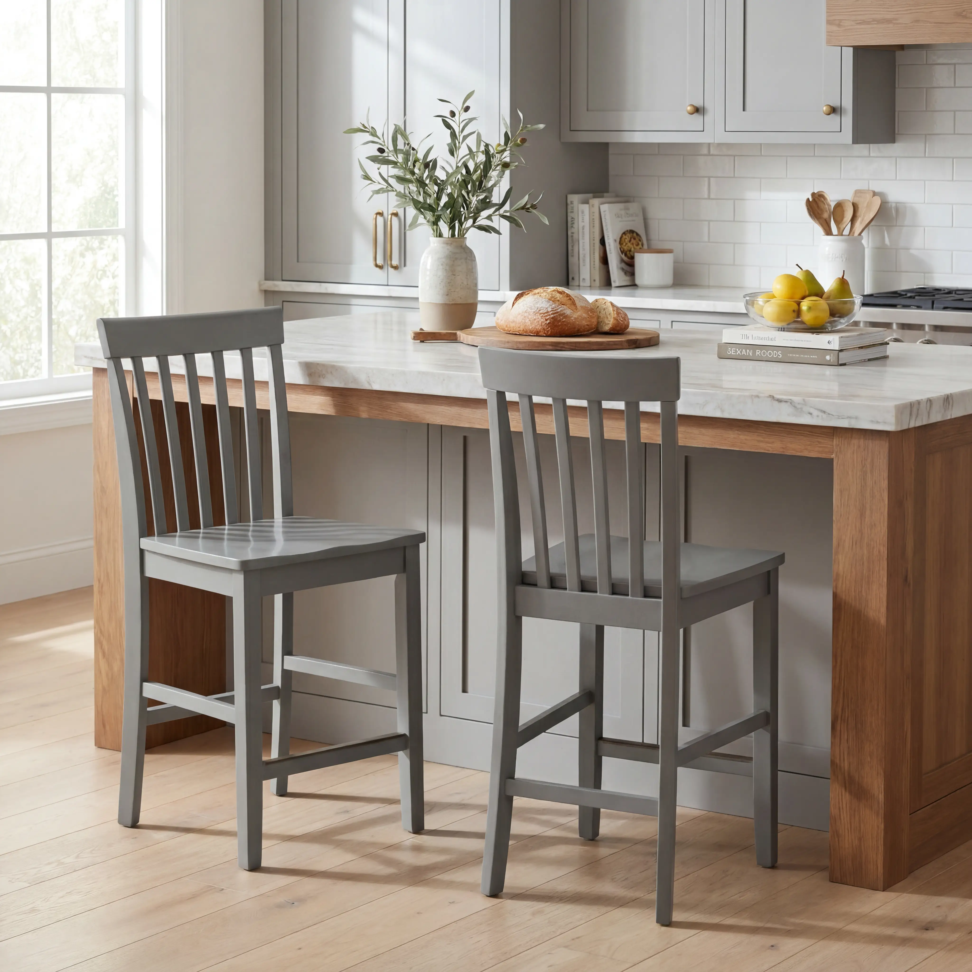 Concord White 3 Pc Counter Height Drop Leaf Dining Room with Gray Slat Back Stools - Thumbnail - Image 14