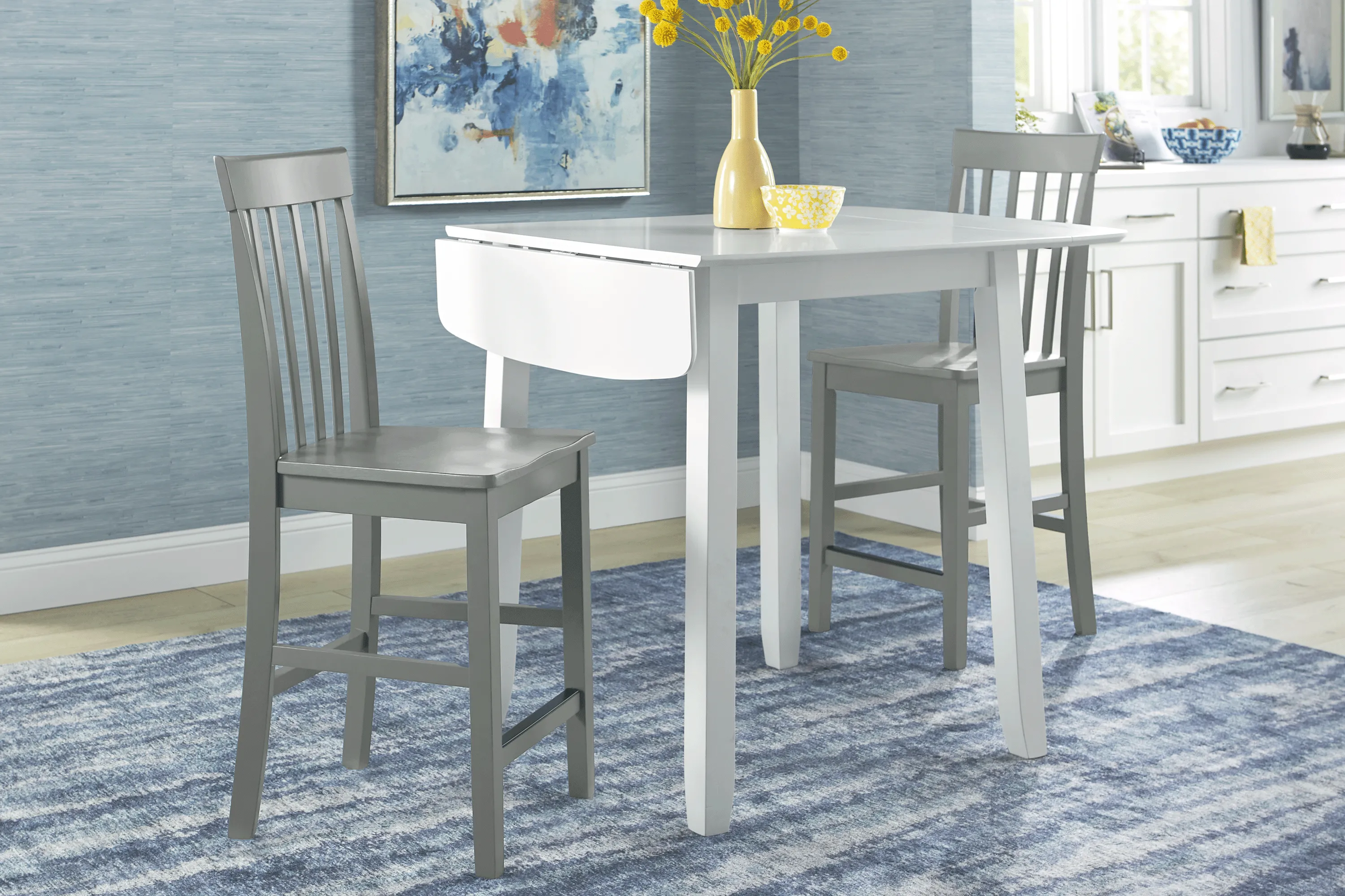 Concord White 3 Pc Counter Height Drop Leaf Dining Room with Gray Slat Back Stools - Thumbnail - Image 2