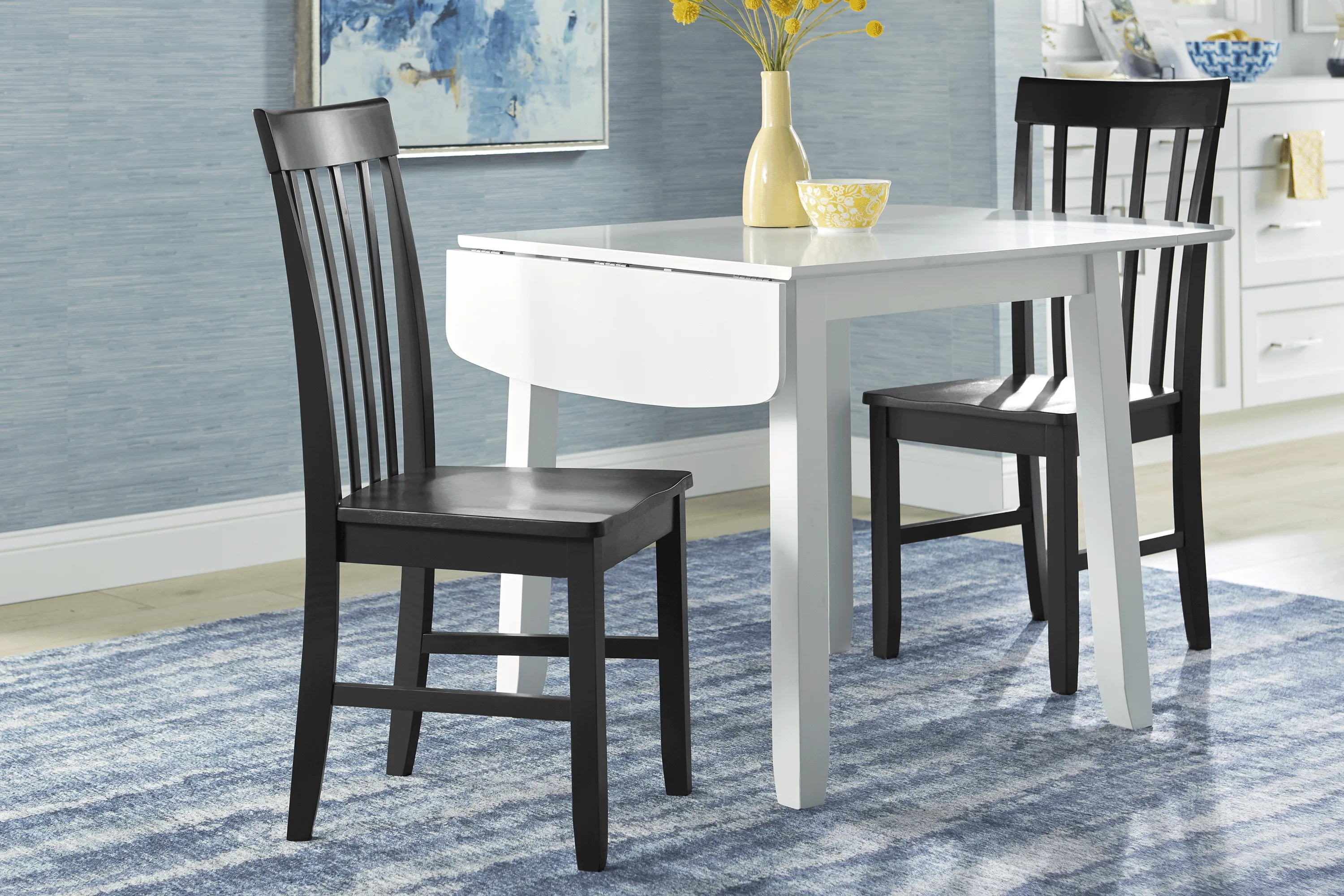 Concord White 3 Pc Drop Leaf Dining Room with Black Slat Back Chairs - Thumbnail - Image 2