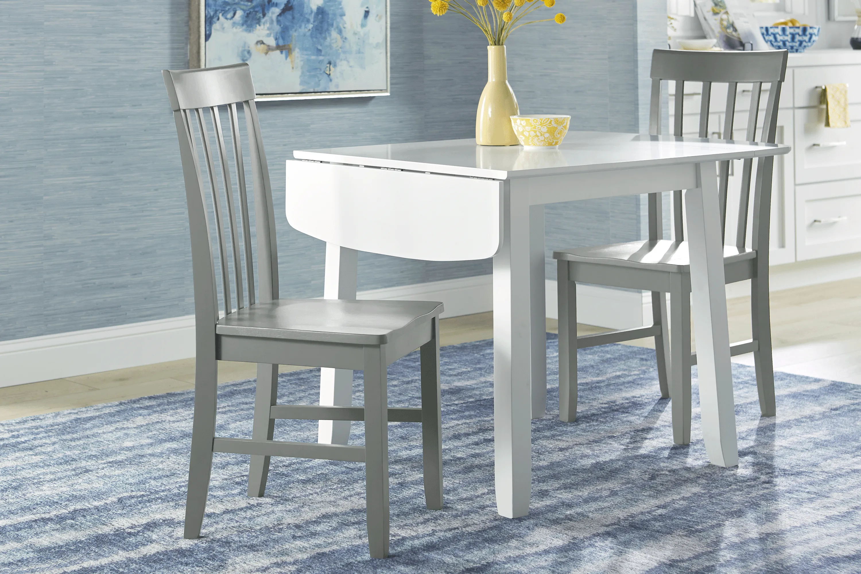 Concord White 3 Pc Drop Leaf Dining Room with Gray Slat Back Chairs - Thumbnail - Image 2