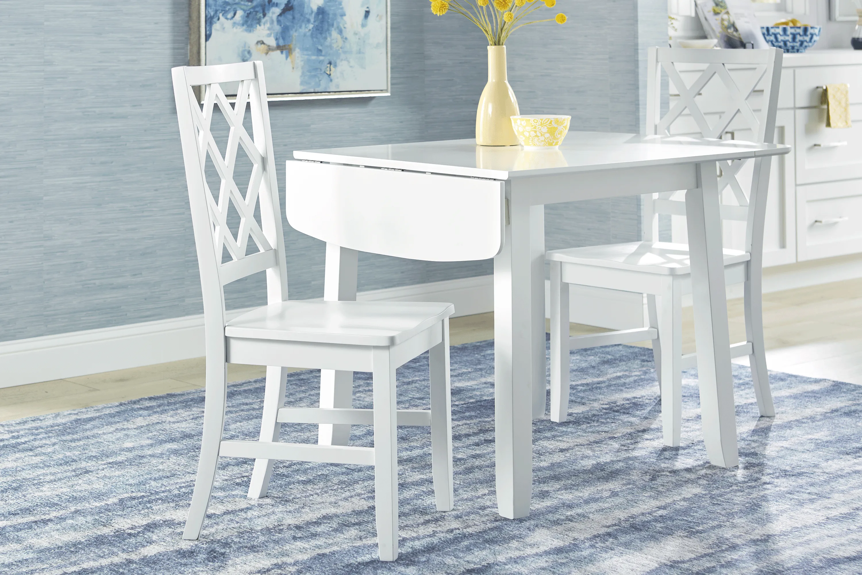 Concord White 3 Pc Drop Leaf Dining Room with White Slat Back Chairs - Thumbnail - Image 2