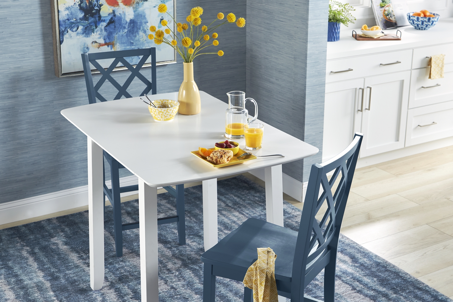 Concord White 5 Pc Counter Height Drop Leaf Dining Room with White Slat Back Stools - Thumbnail - Image 6