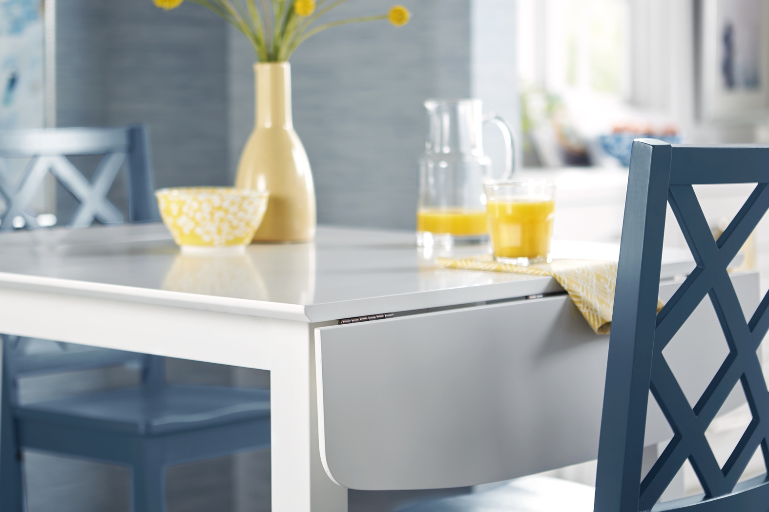 Concord White 5 Pc Drop Leaf Dining Room with Blue Diamond Back Chairs - Thumbnail - Image 8