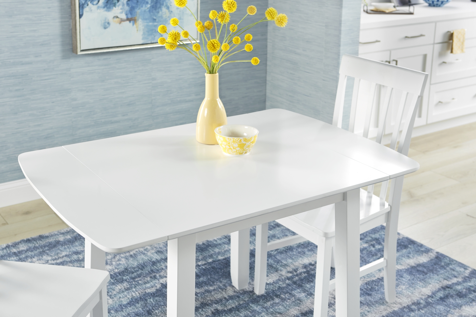 Concord White 5 Pc Drop Leaf Dining Room with Blue Diamond Back Chairs - Thumbnail - Image 6