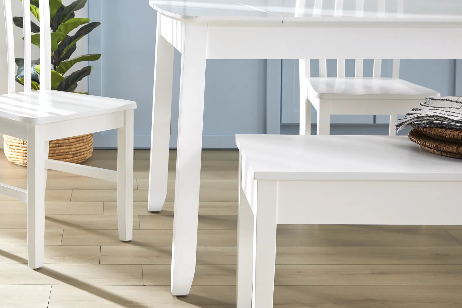 Concord White 5 Pc Storage Dining Room with Blue Slat Back Chairs - Thumbnail - Image 5