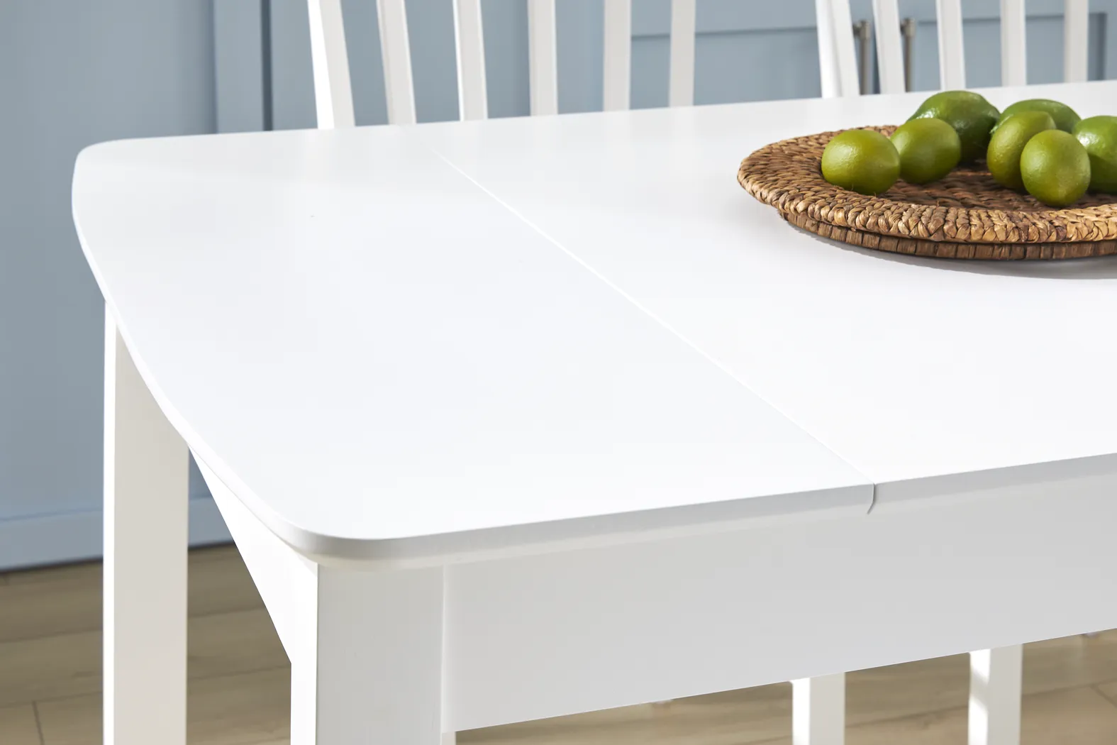 Concord White 5 Pc Storage Dining Room with Blue Slat Back Chairs - Thumbnail - Image 6