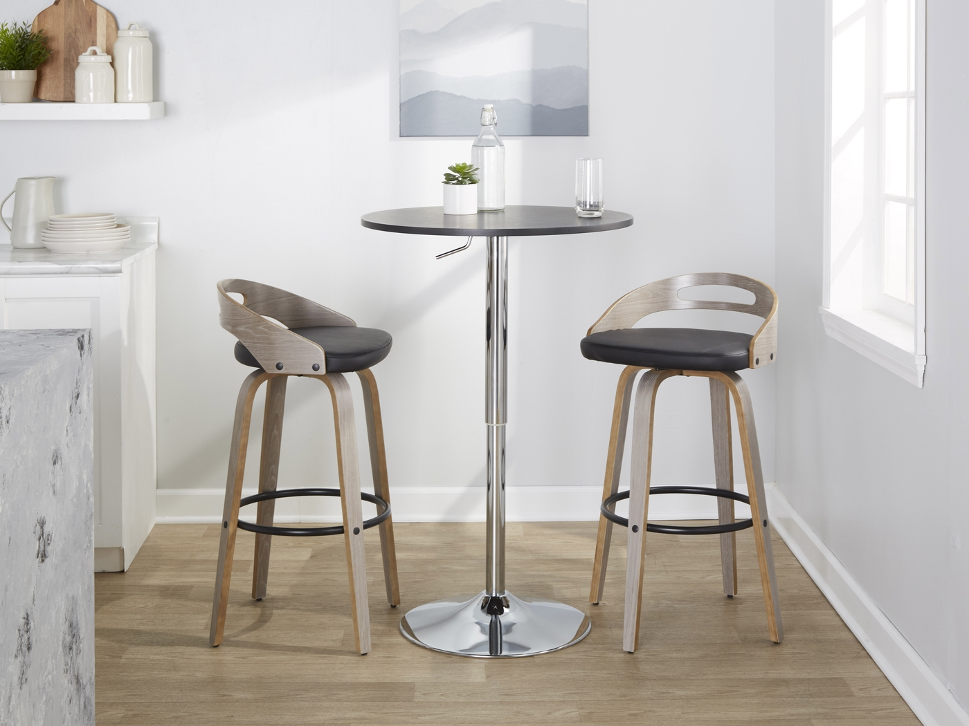 Congreve II Black Swivel Barstool, Set of 2 - Thumbnail - Image 2