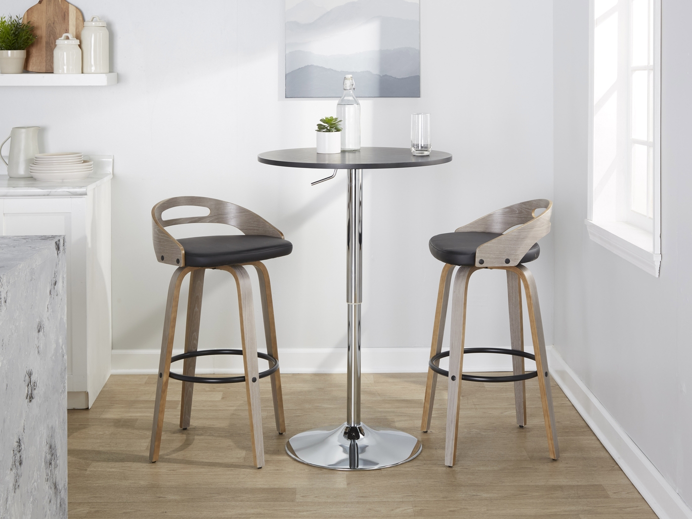 Congreve II Black Swivel Barstool, Set of 2 - Thumbnail - Image 3