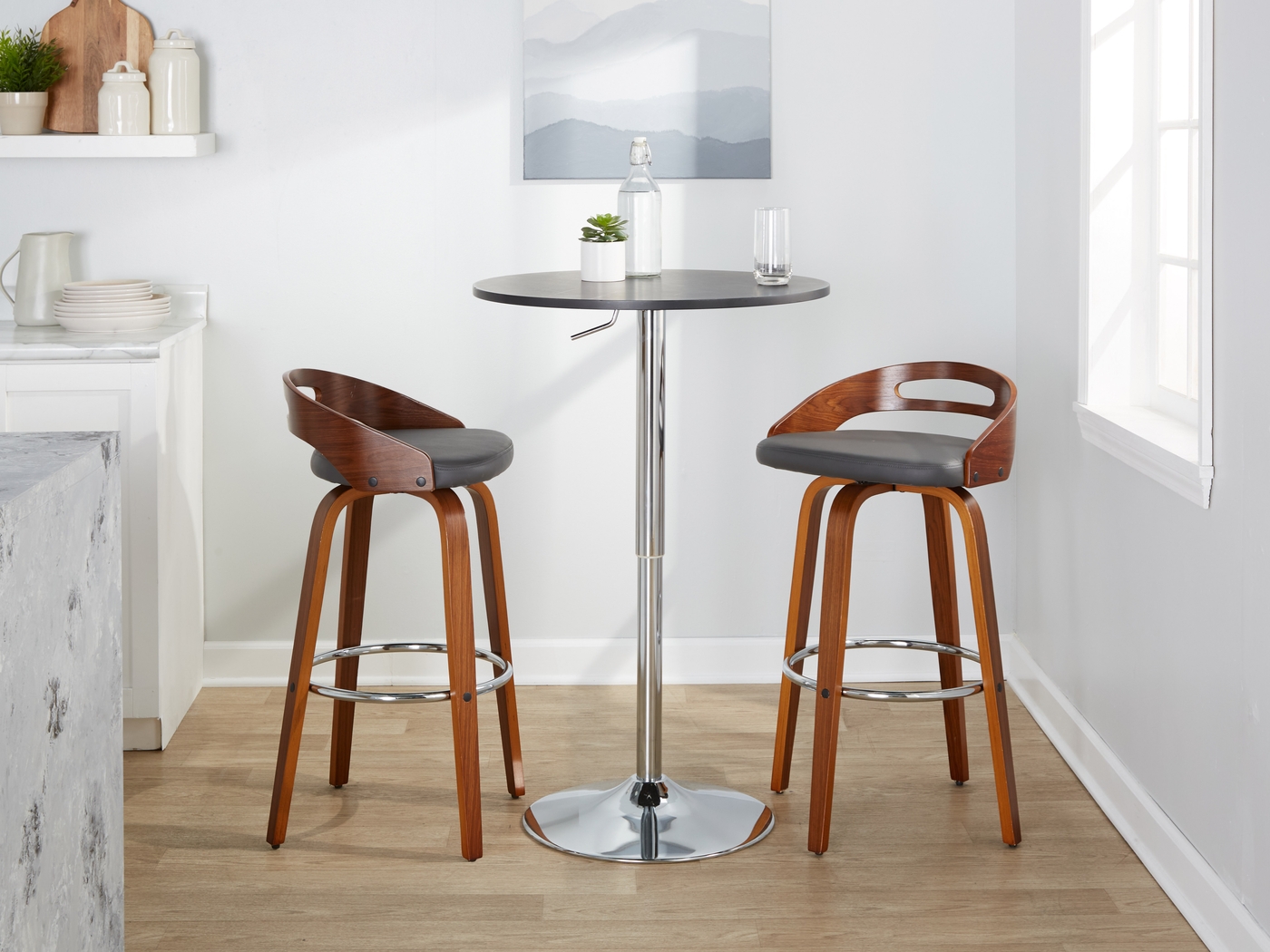 Congreve V Gray Swivel Barstool, Set of 2 - Thumbnail - Image 2
