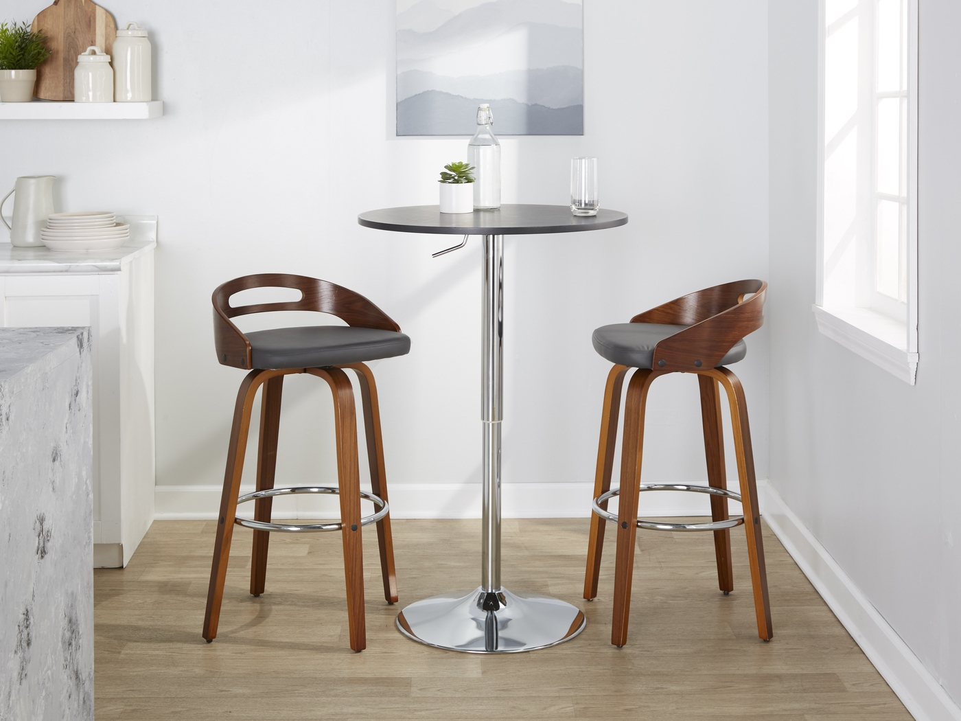 Congreve V Gray Swivel Barstool, Set of 2 - Thumbnail - Image 3