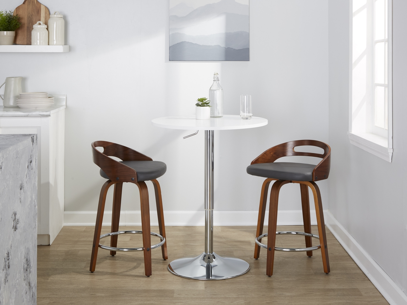 Congreve V Gray Swivel Counter Height Stool, Set of 2 - Thumbnail - Image 2