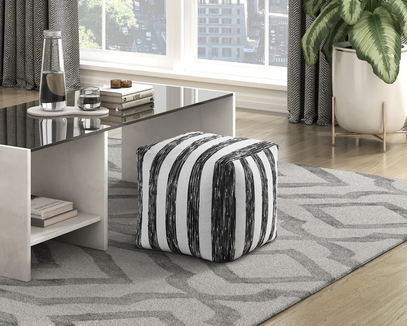 Conr Black Polyester Fabric Pouf | Rooms to Go
