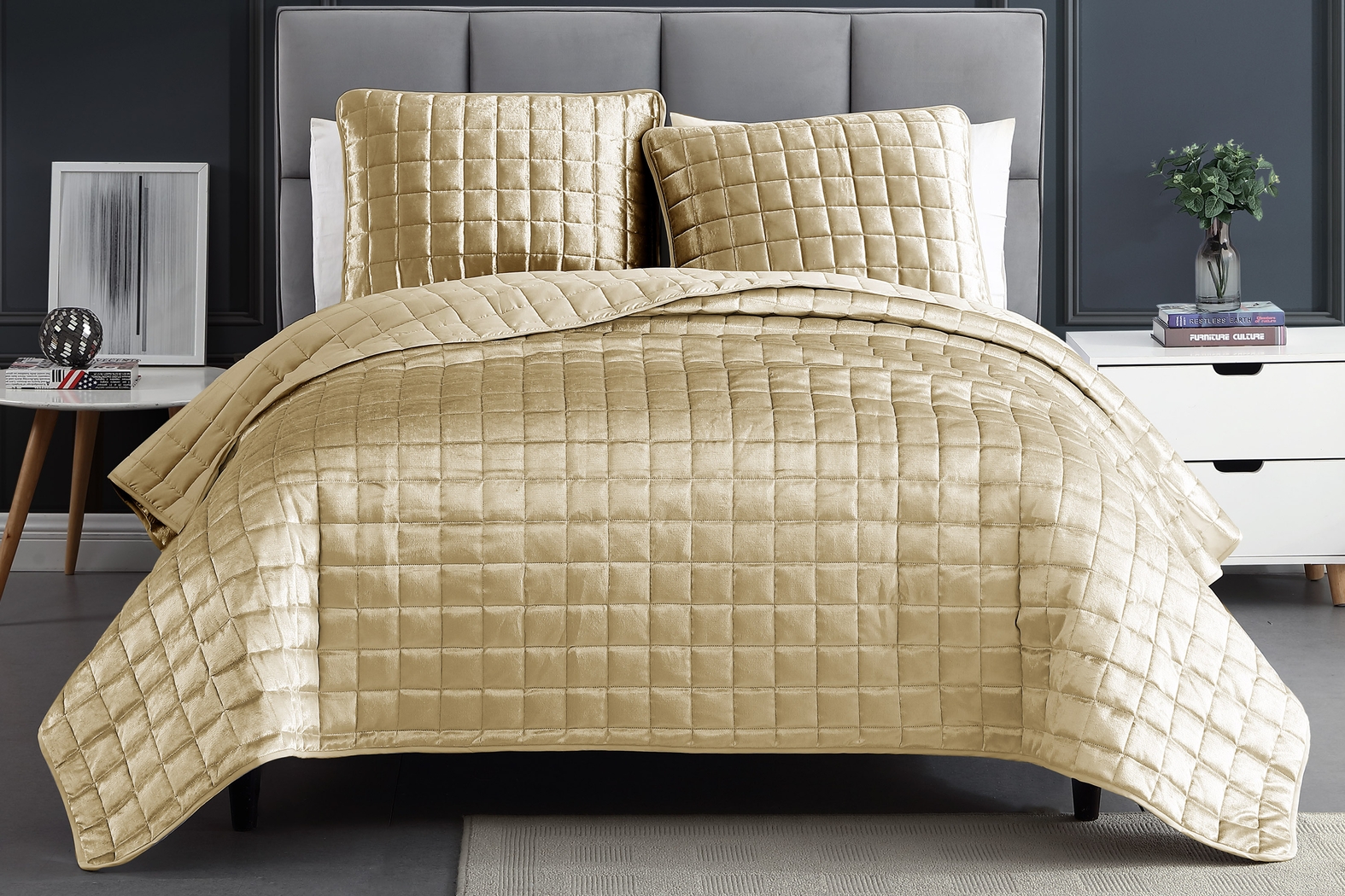 Constock Gold 3 Pc King Coverlet Set - Thumbnail - Image 1