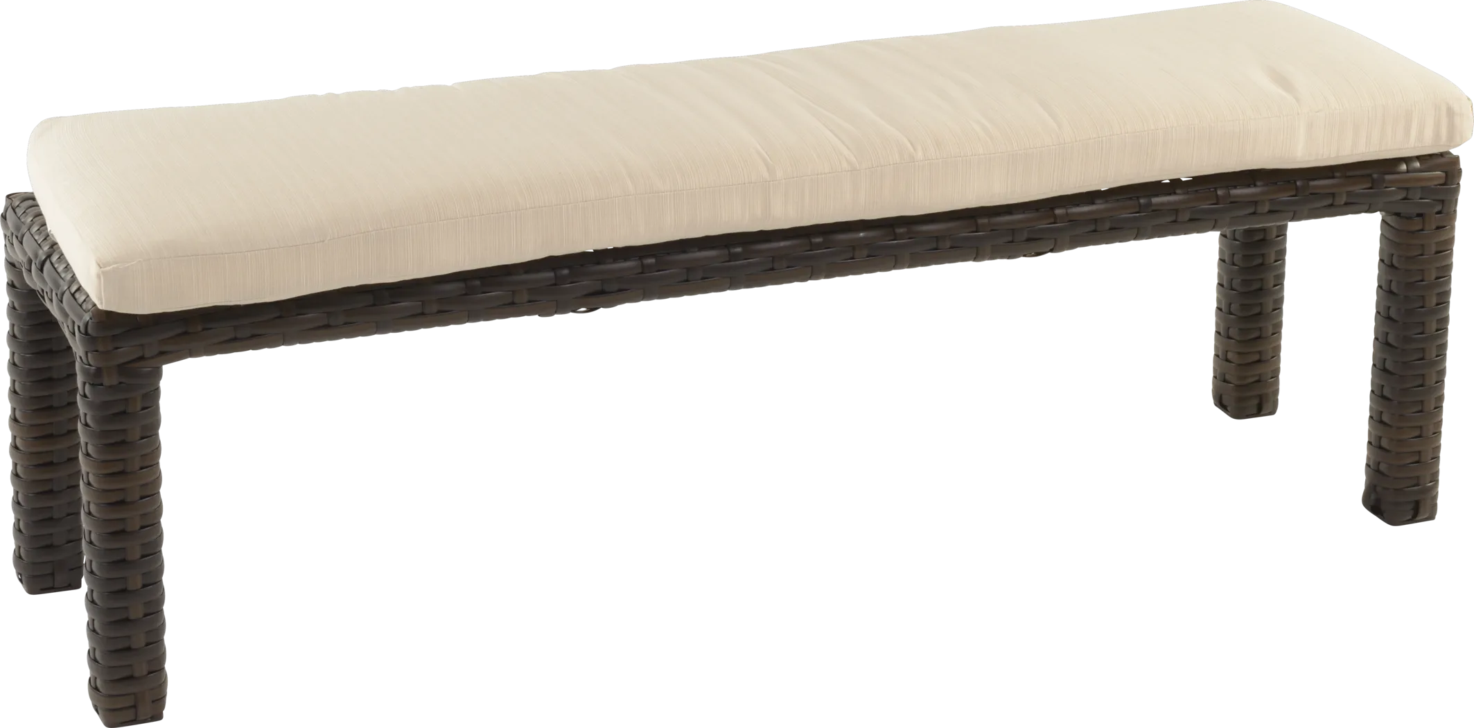 Contempo Walnut Wicker Outdoor Bench with Cream Cushion - Thumbnail - Image 1