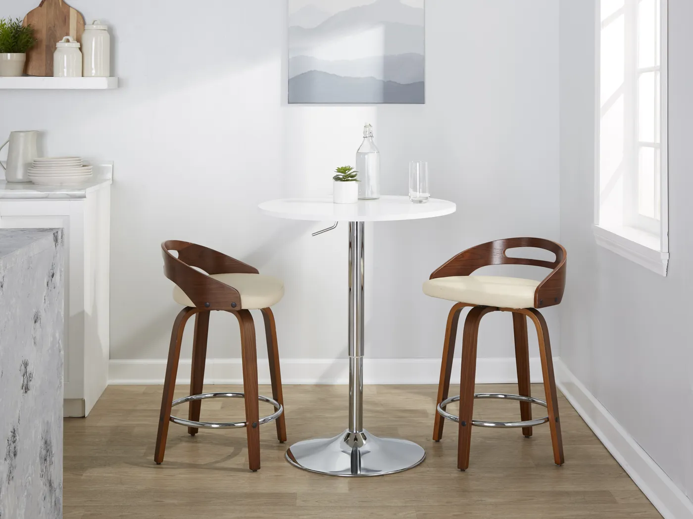 Convreve V Cream Swivel Counter Height Stool, Set of 2 - Thumbnail - Image 2