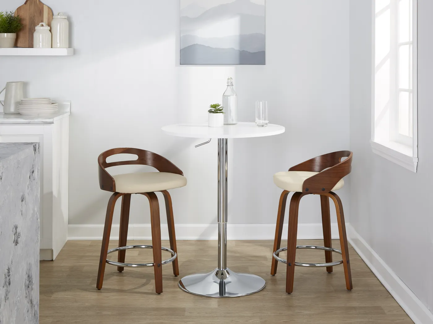 Convreve V Cream Swivel Counter Height Stool, Set of 2 - Thumbnail - Image 3