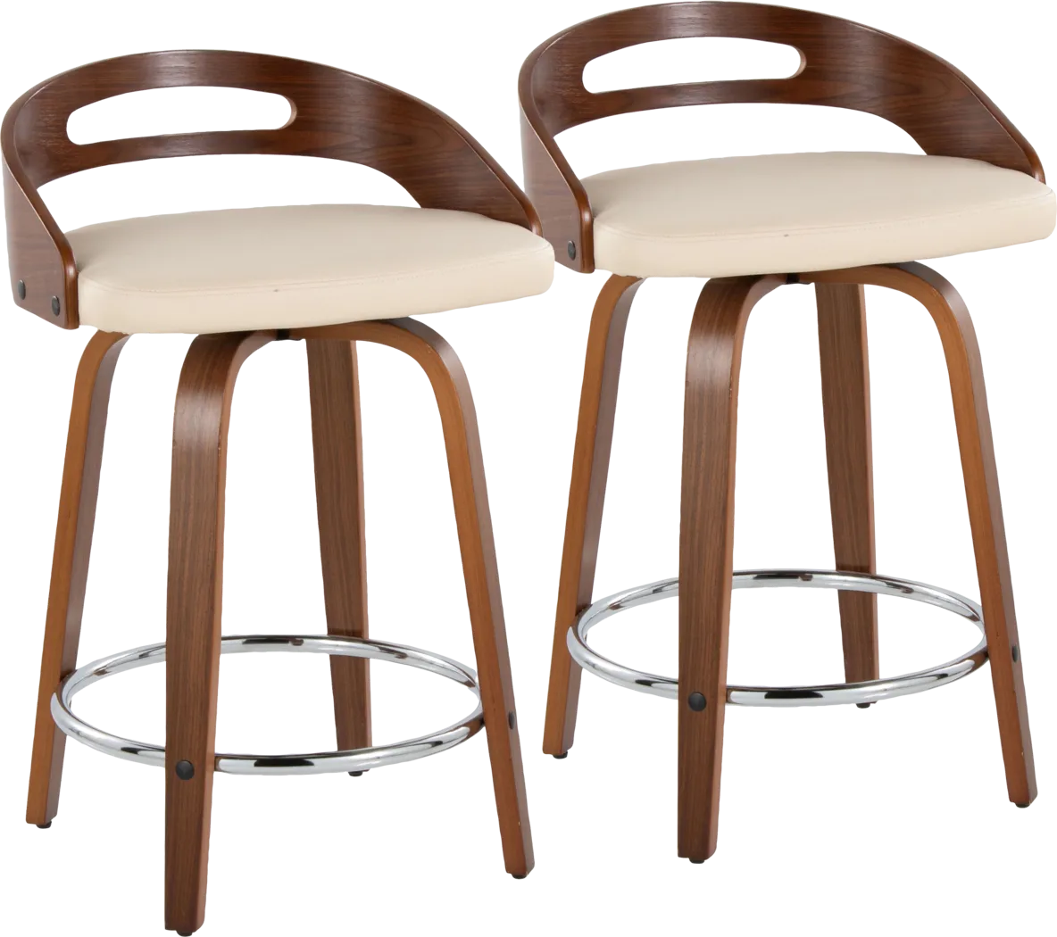 Convreve V Cream Swivel Counter Height Stool, Set of 2 - Thumbnail - Image 1