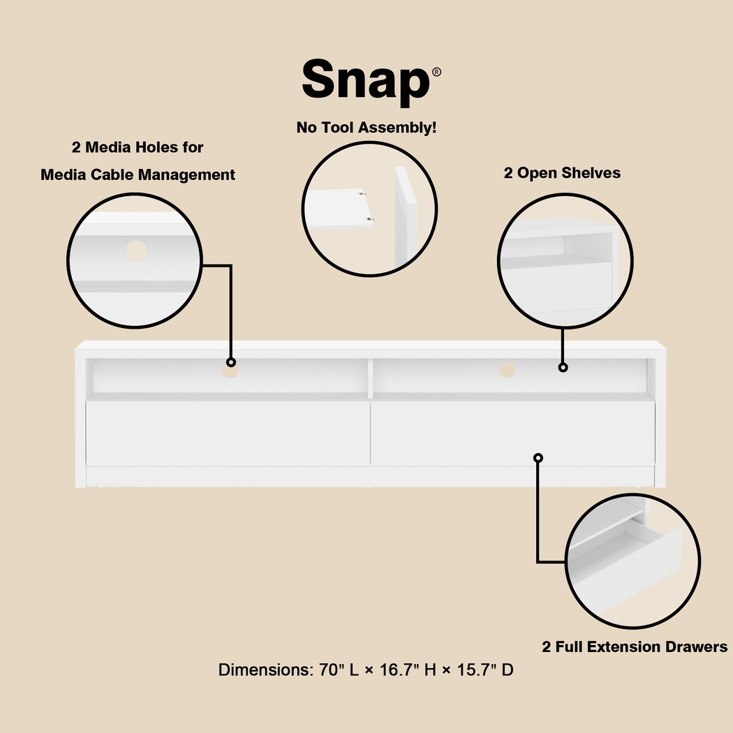 Coolcreek White 70 in. Console - Thumbnail - Image 5