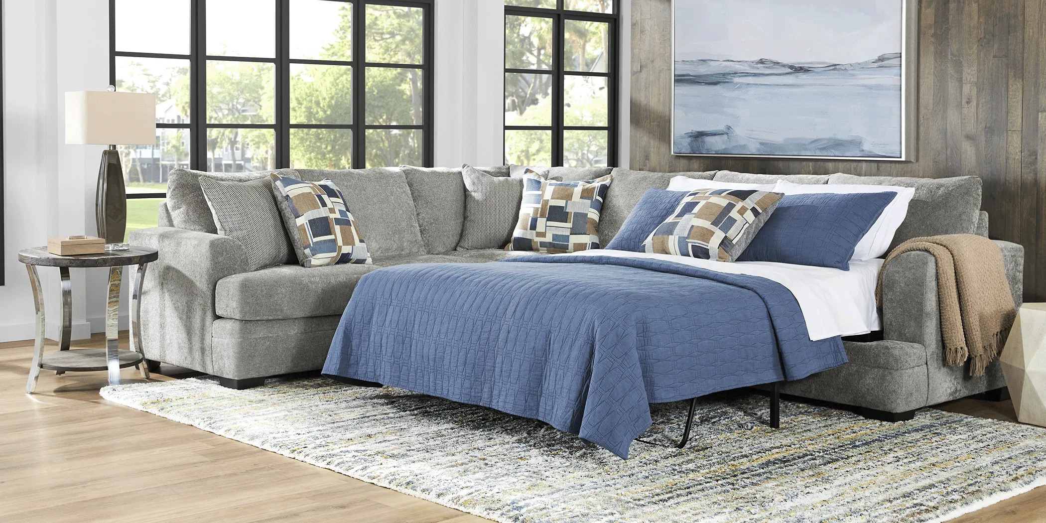 Copley Place Slate 2 Pc Gel Foam Sleeper Sectional - Thumbnail - Image 3