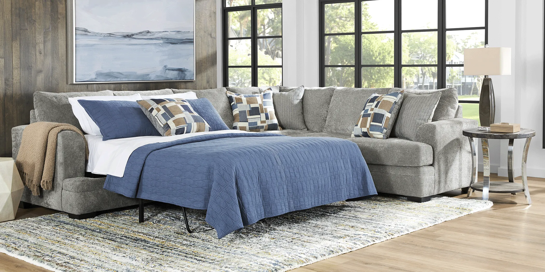 Copley Place Slate 3 Pc Gel Foam Sleeper Sectional Living Room - Thumbnail - Image 2