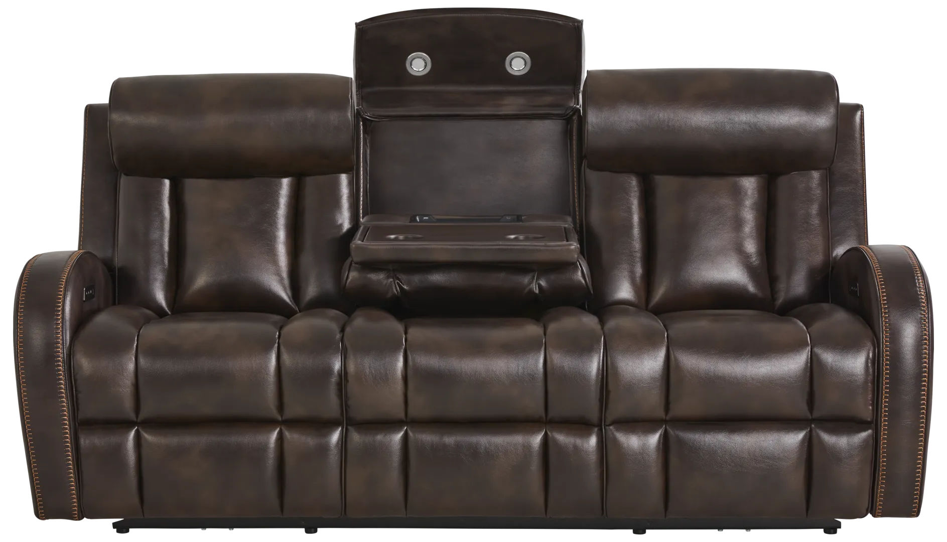 brown dual power reclining sofa