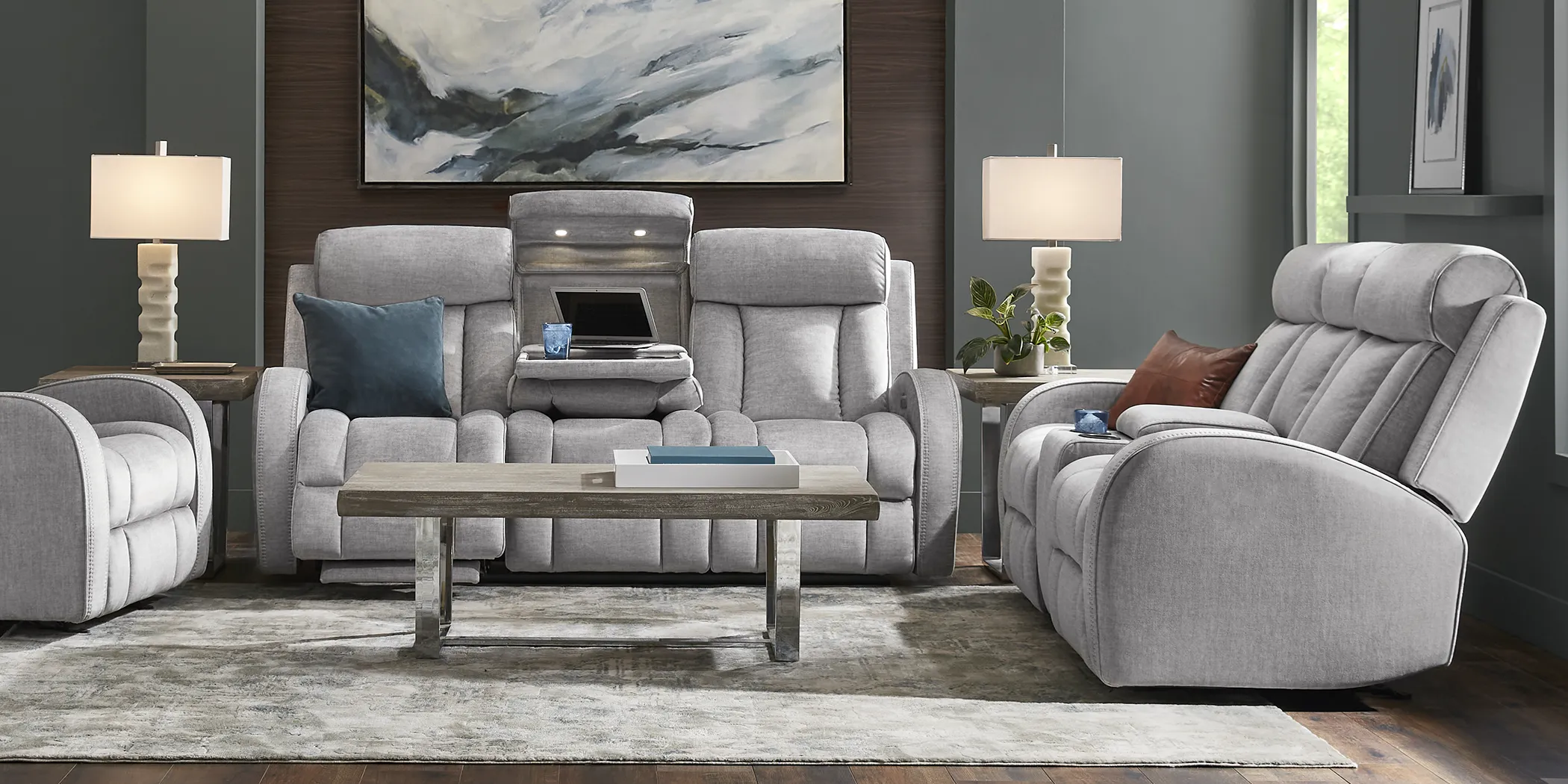 Copperfield Gray 3 Pc Dual Power Reclining Living Room - Thumbnail - Image 3