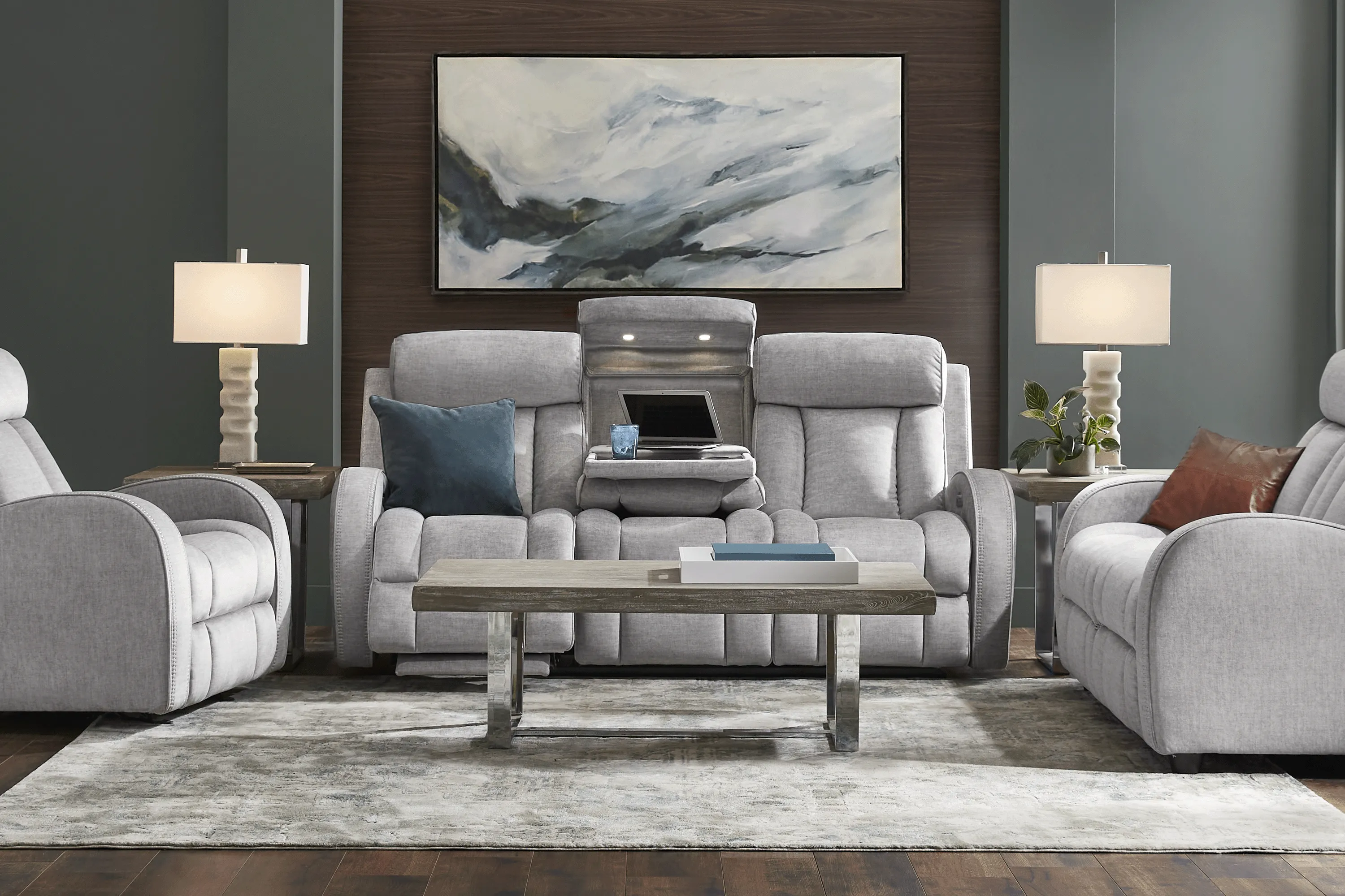 Copperfield Gray 6 Pc Living Room with Dual Power Reclining Sofa - Thumbnail - Image 2